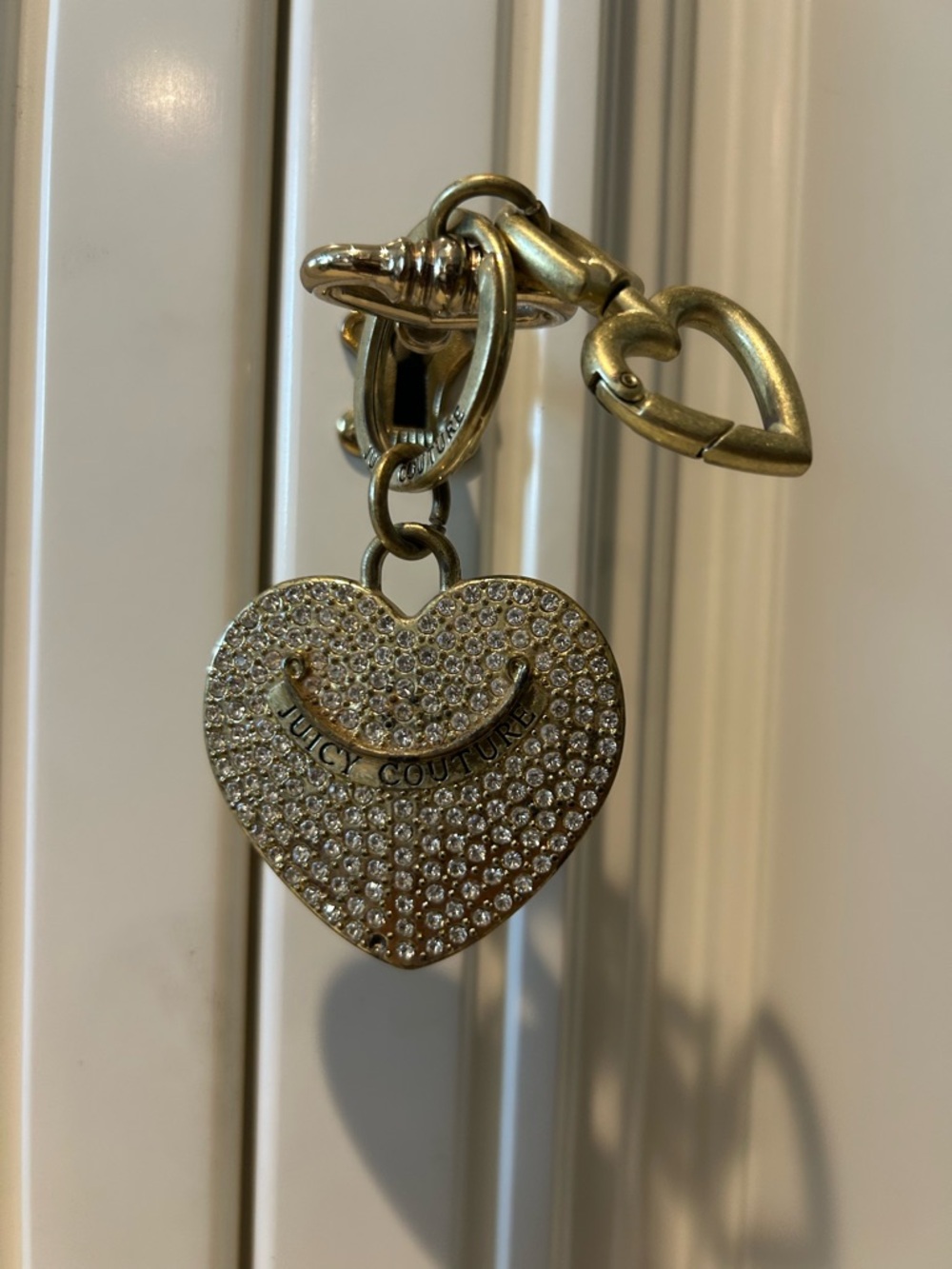 Vtg Juicy Couture Gold Crystal Pavé Heart Charm Keychain